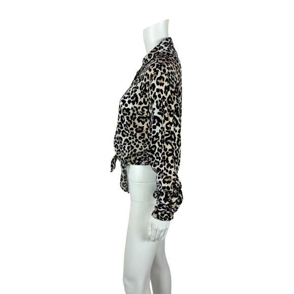 Style Envy Leopard Shirt Women's Medium Tie Hem Button Down Blouse Top - Picture 6 of 9